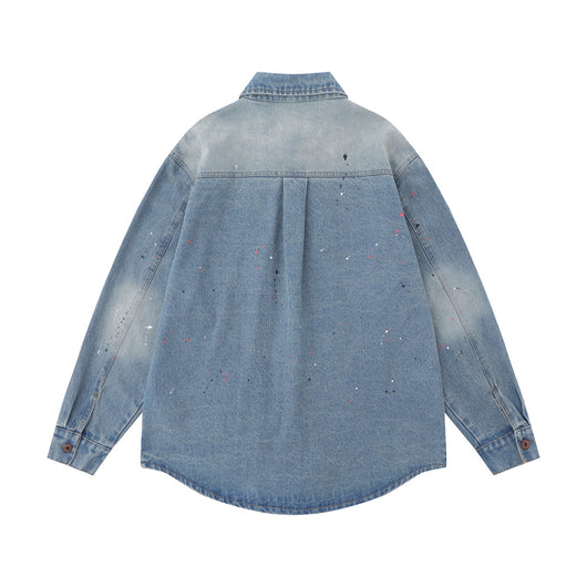 Camisa Denim Oversized con Bolsillos Bordados y Detalles Splash Ink - Image 18