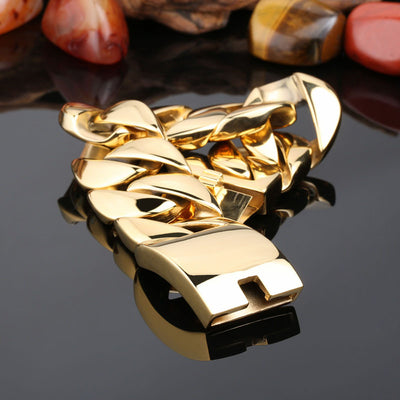 Pulsera de Acero Titanio Chapada en Oro para Hombre - Diseño Texturizado y Elegante - Image 4