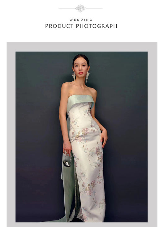 Vestido Cheongsam Escote Tubo Estilo Chino para Novia - Image 11