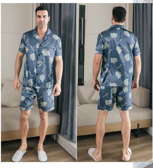 Pijama Corto de Seda de Hielo para Hombre - Versátil para Casa y Salida - Image 11