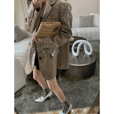 Blazer Cuadrille con Lentejuelas - Saco Retro Británico Oversized para Mujer - Image 8