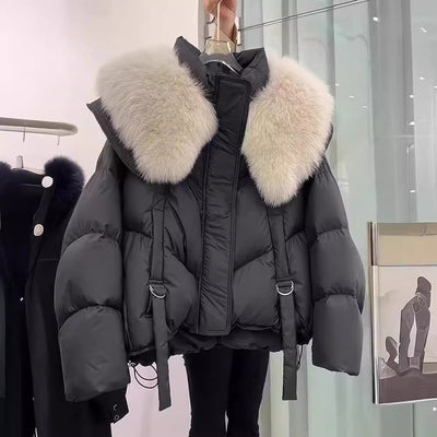 Abrigo de Invierno Acolchado en Algodón Negro para Mujer
