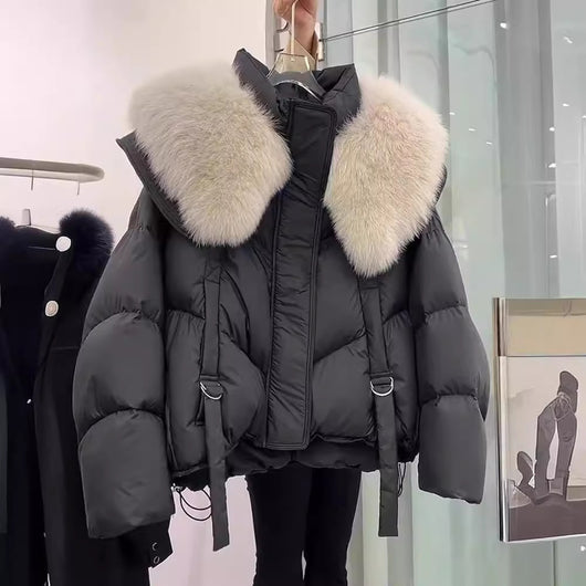 Abrigo de Invierno Acolchado en Algodón Negro para Mujer