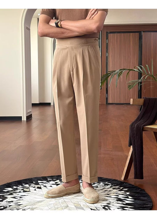 Pantalones Casuales Retro de Cintura Alta Corte Recto para Hombre - Image 7