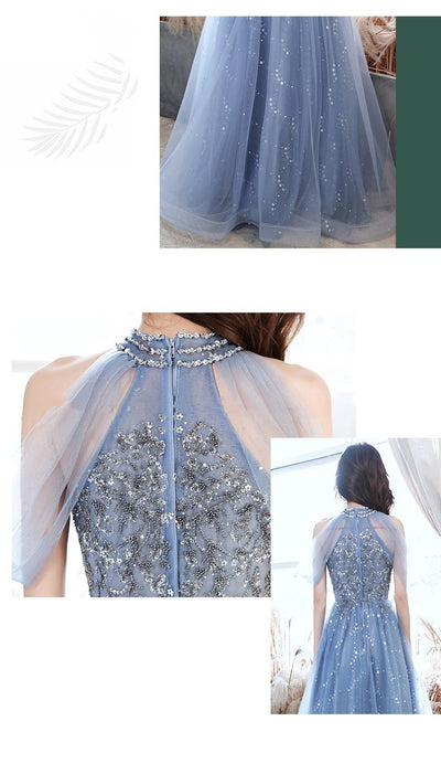 Vestido Largo Azul Elegante para Banquetes - Image 4