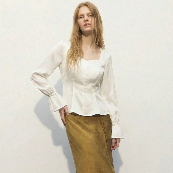 Blusa Cuello U con Mangas Abullonadas
