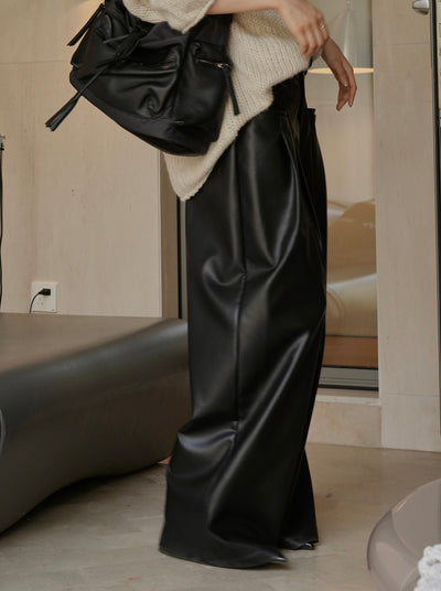 Pantalones PU Cintura Alta Ajustados con Piernas Anchas - Image 2