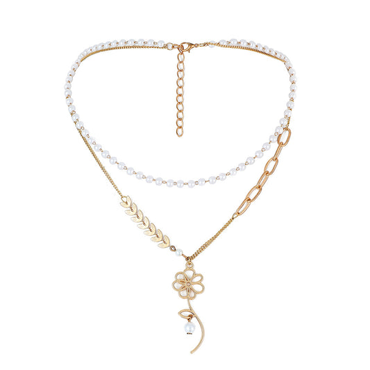 Collar Personalizado de Perla con Dije de Espiga Doble Capa - Diseño Minimalista - Image 2