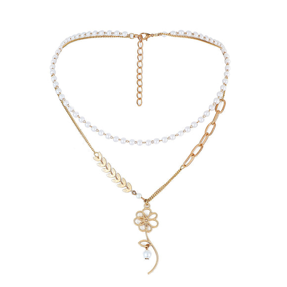 Collar Personalizado de Perla con Dije de Espiga Doble Capa - Diseño Minimalista