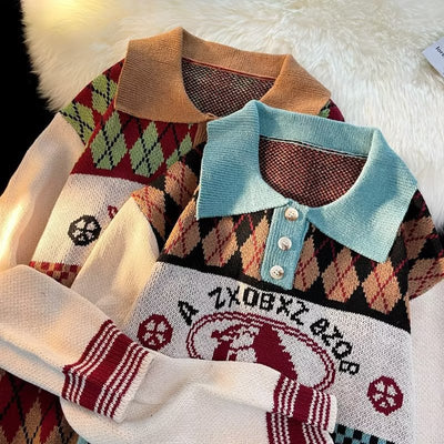 Suéter Retro Oversized con Solapa Relajada para Hombre - Image 4
