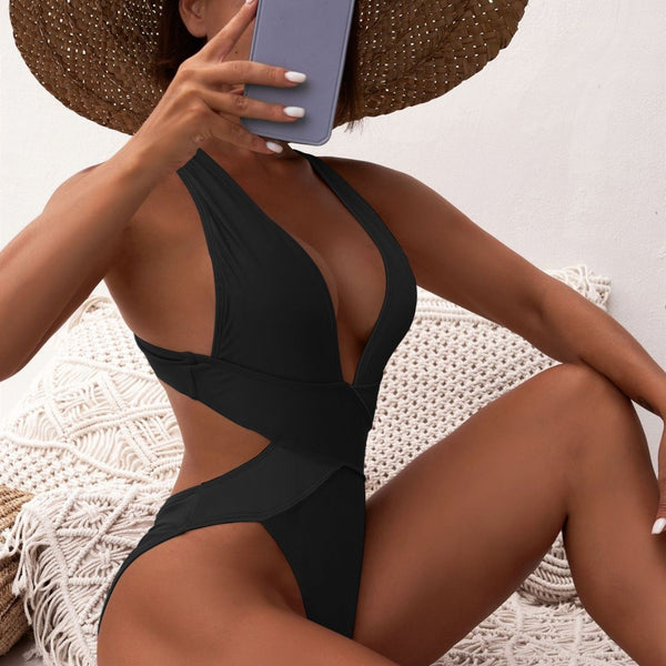 Traje de Baño Enterizo con Diseño de Costuras - Estilo Europeo