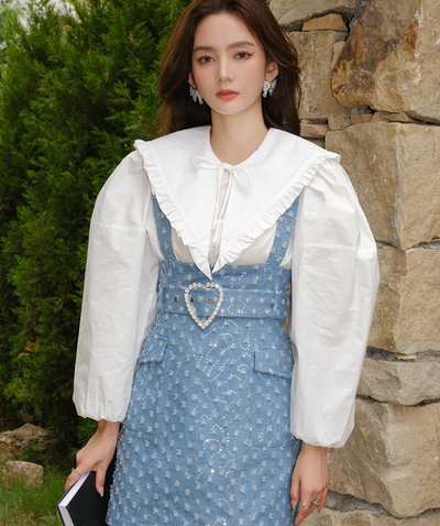 Falda Vestido Denim con Bordado de Cuentas y Tirantes - Image 14