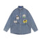 Camisa Denim con Bordado Floral - Abrigo Casual Manga Larga Cuello Polo