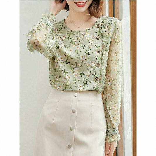 Blusa Larga Estampado Floral en Seda Sintética para Mujer