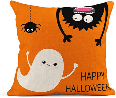 Funda de Almohada Fantasma Naranja Hallowen en Lino - Image 8
