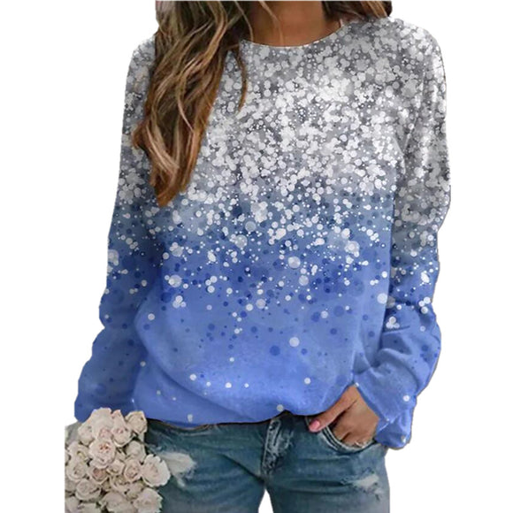 Camiseta Manga Larga Estampada Cuello Redondo para Mujer