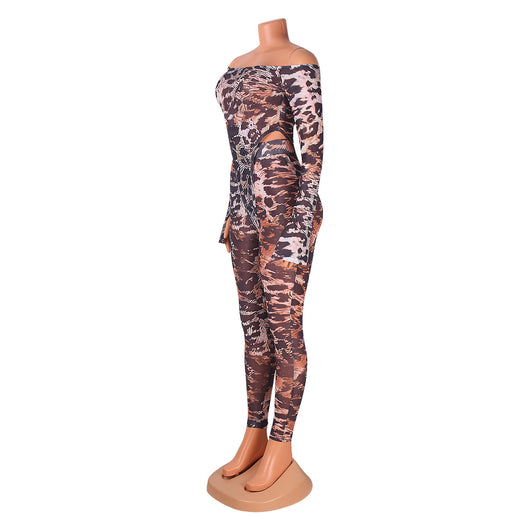 Jumpsuit Leopardo Ajustado de Manga Larga Cuello Alto - Image 10