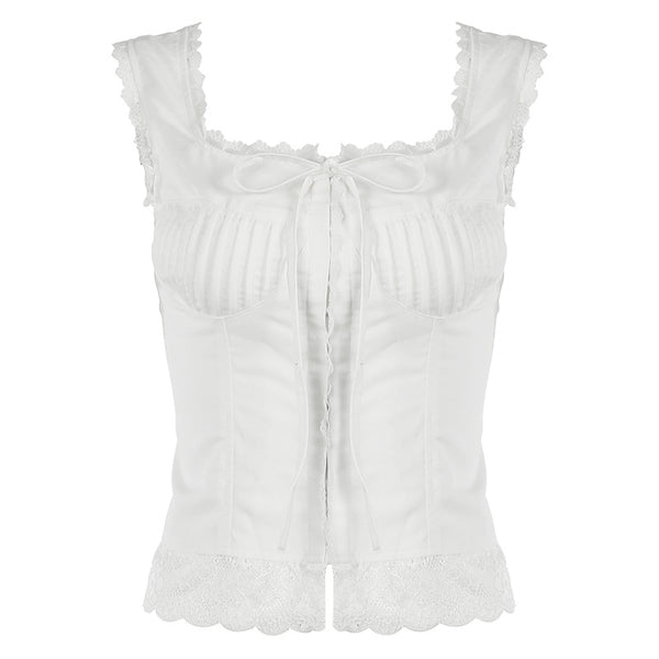 Blusa Encaje Blanca Ajustada Estilo Europeo y Americano para Niñas - Image 5