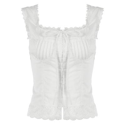 Blusa Encaje Blanca Ajustada Estilo Europeo y Americano para Niñas - Image 5