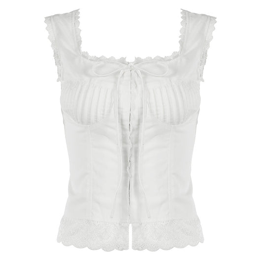 Blusa Encaje Blanca Ajustada Estilo Europeo y Americano para Niñas - Image 5