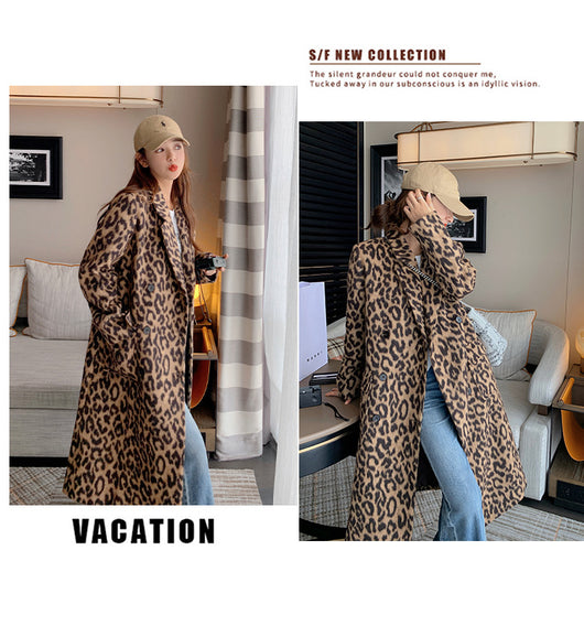 Abrigo Largo de Lana Estampado Leopardo para Invierno Mujer - Image 8