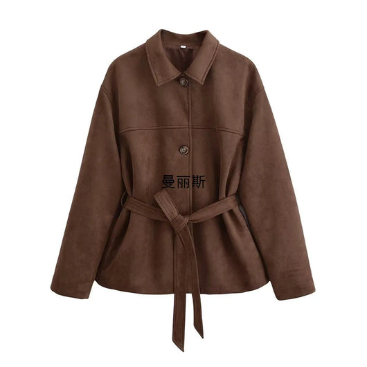 Chaqueta Camisa Polo Suede con Cinturón - Manga Larga Oversize