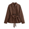 Chaqueta Camisa Polo Suede con Cinturón - Manga Larga Oversize