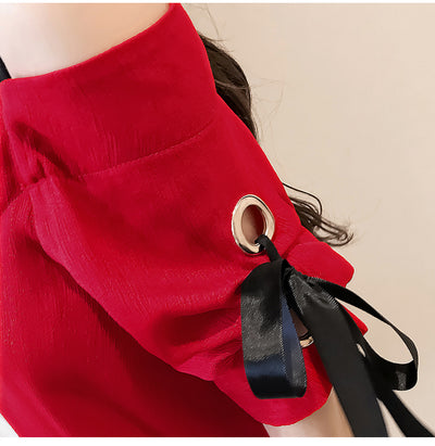 Blusa Fresca de Gasa Cuello Redondo Manga Corta para Mujer - Image 12