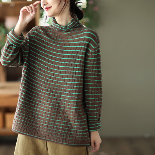 Blusa Cuello Alto Texturizada Retro para Mujer - Otoño Invierno - Image 6