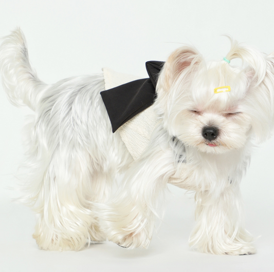Blusa Tanque Beige con Moño de Seda Negra para Mascotas