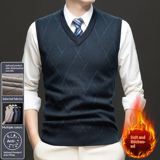 Chaleco Tejido Grueso para Hombre con Cuello V y Patrón Rombos - Image 2