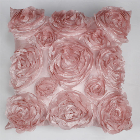 Funda de almohada con bordado de rosas