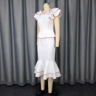 Conjunto Elegante: Blusa con Volantes y Falda Ajustada Efecto Sirena - Image 3