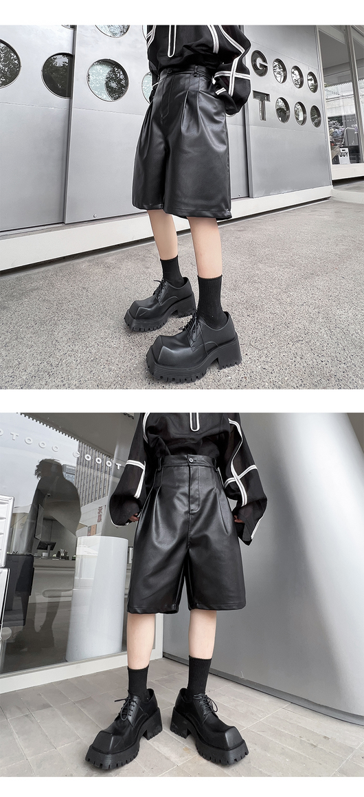 Pantalones Casuales de Piel Sintética con Corte Relajado para Hombre - Image 12