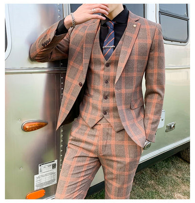 Traje Slim Fit 3 Piezas Fusión Coreana y Británica para Hombre - Image 20