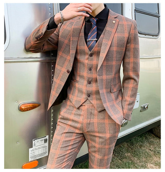 Traje Slim Fit 3 Piezas Fusión Coreana y Británica para Hombre - Image 20