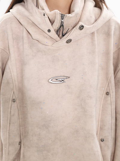 Sudadera Capucha Cuello Alto Doble Capa Plisada para Parejas - Image 18
