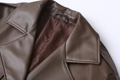 Abrigo de Cuero Extendido Diseño Francés Minimalista - Casual y Versátil - Image 10