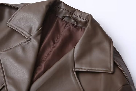 Abrigo de Cuero Extendido Diseño Francés Minimalista - Casual y Versátil - Image 10