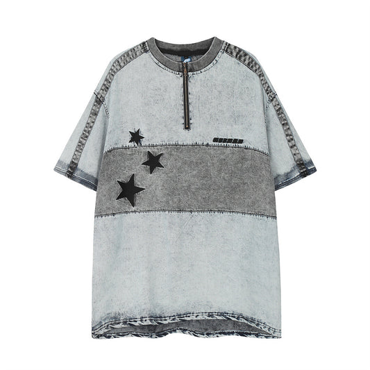 Camisa de Mezclilla Azul Clásica de Manga Corta para Hombre