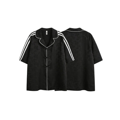 Camisa Casual de Rayas Negras para Hombre con Cuello Solapa - Image 3