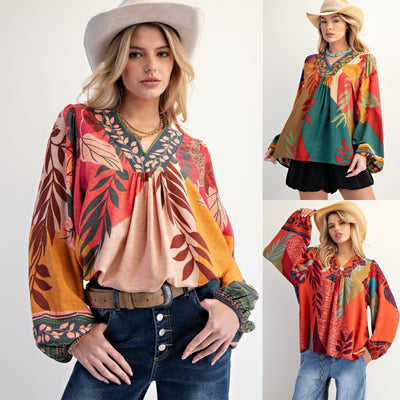 Blusa Suelta de Cuello en V y Manga Larga - Image 9