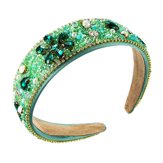 Diadema Ancha de Tela con Flores de Resina y Brillantes - Image 7
