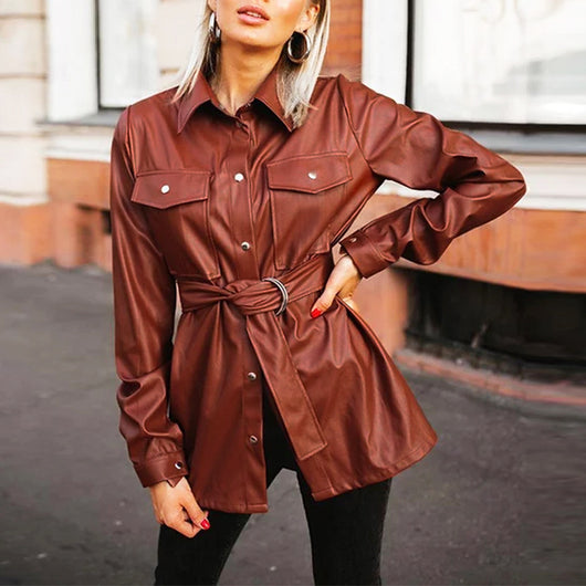 Camisa de Cuero Estilo Americano con Solapa - Image 8