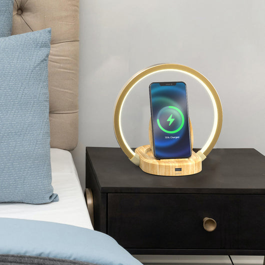 Lámpara Nocturna Inteligente con Altavoz Bluetooth, Cargador Inalámbrico 10W y Soporte para Teléfono