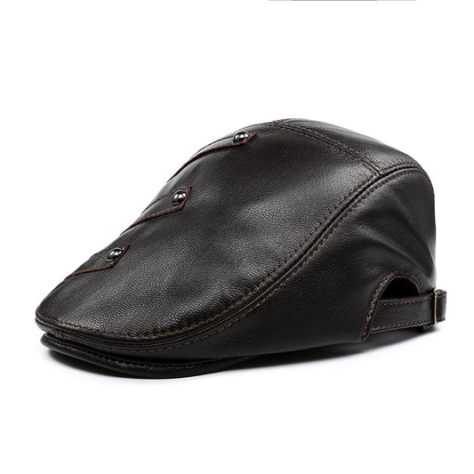 Boina de Cuero Genuino para Hombre - Estilo Clásico Coreano Otoño Invierno