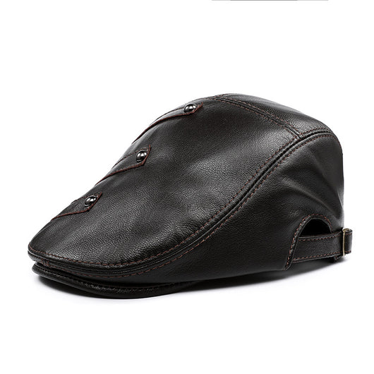 Boina de Cuero Genuino para Hombre - Estilo Clásico Coreano Otoño Invierno