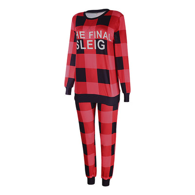 Matching family red and black buffalo plaid pajamas with "Sleigh What" and "Sleigh'in It" text. - Image 5