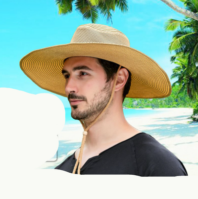 Sombrero de Paja con Ala Ancha y Malla Transpirable para Hombre - Protección Solar - Image 4