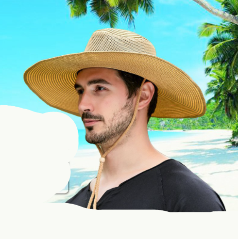 Sombrero de Paja con Ala Ancha y Malla Transpirable para Hombre - Protección Solar - Image 4